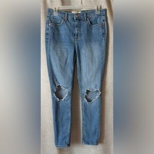 Free People•distressed skinny jeans jeggings•women’s 27•cotton•mid-rise•blue